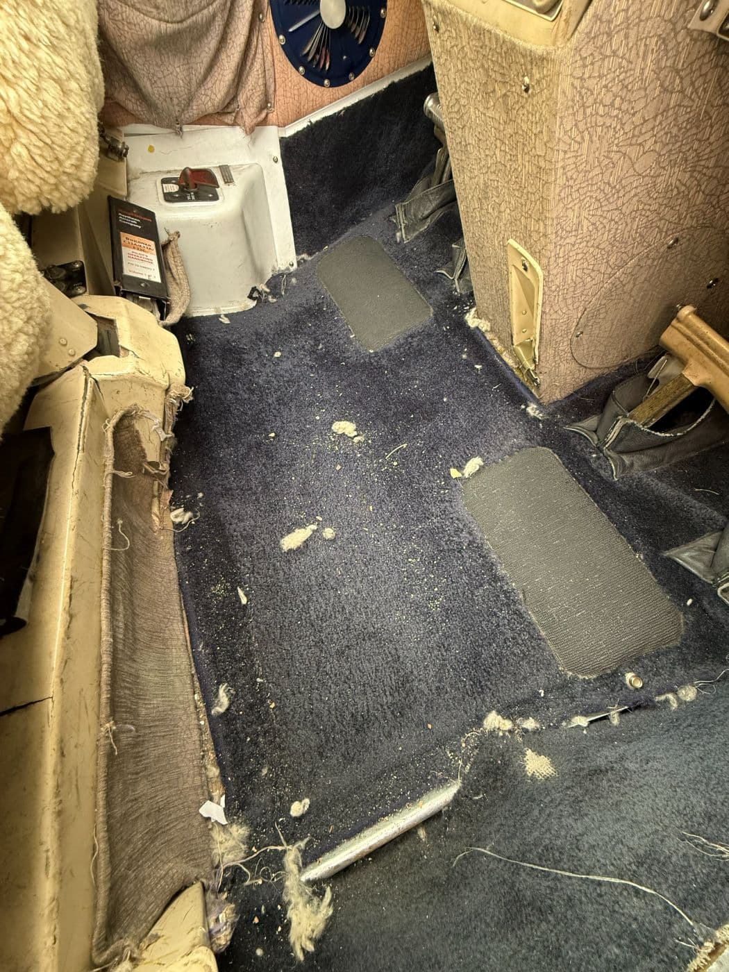 Debris on the cabin floor before extraction
